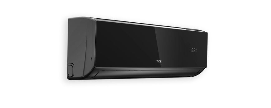 Внутрішній блок TCL TAC-18CHSD чорний 🖤 &mdash; вигляд під кутом, глянцева панель, індикація температури