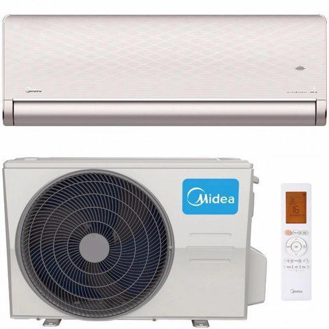 Дизайнерський кондиціонер Midea PENROSE MSXT-18HRFN8 Gold: внутрішній блок, зовнішній блок і пульт, вигляд спереду