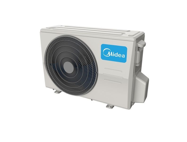 Зовнішній блок кондиціонера Midea XTreme MSAG-12HRFN8 ❄️ вигляд під кутом, вентилятор та корпус