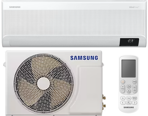 Кондиціонер Samsung WindFree Airise Mass AR12BXHCNWKNUA &mdash; внутрішній і зовнішній блоки та пульт ДК, білий колір